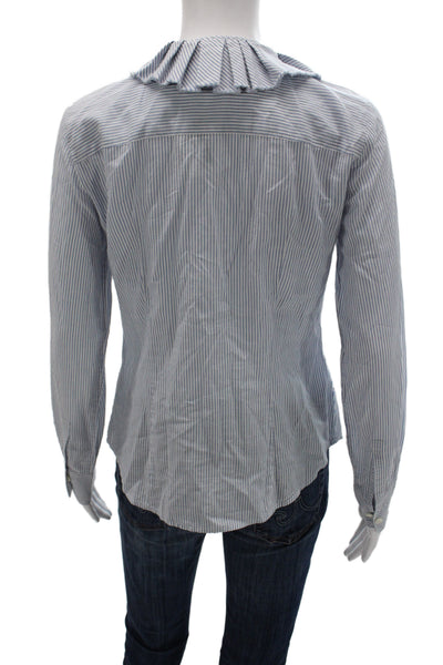 J Crew Women Blue Striped Cotton Collared Long Sleeve Basic Blouse Size S
