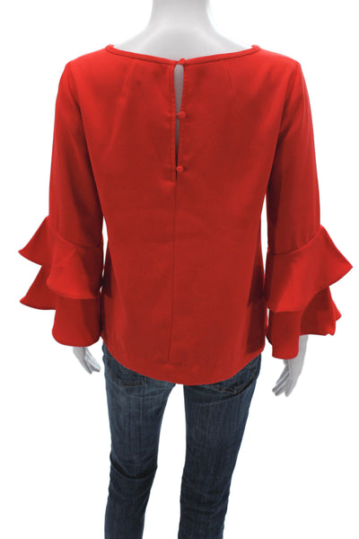 J Crew Women Basic Blouse Red Boat Neck Bell 3/4 Sleeve Solid Polyester Size 2