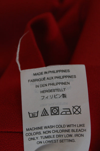 J Crew Women Basic Blouse Red Boat Neck Bell 3/4 Sleeve Solid Polyester Size 2