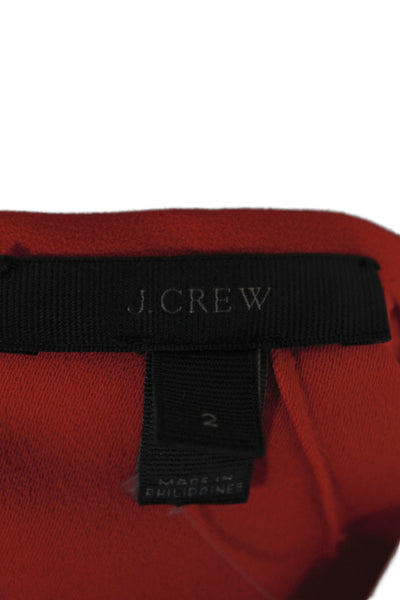 J Crew Women Basic Blouse Red Boat Neck Bell 3/4 Sleeve Solid Polyester Size 2