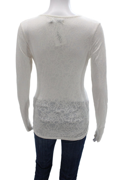 prAna Womens Jersey V-Neck Long Sleeve Blouse White Boho Floral Size S
