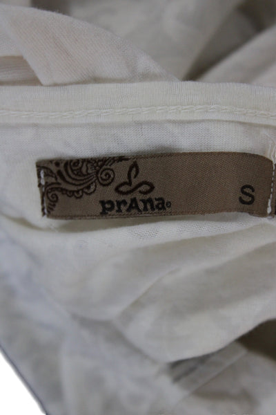 prAna Womens Jersey V-Neck Long Sleeve Blouse White Boho Floral Size S