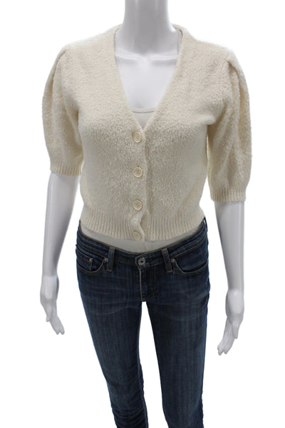 Reformation Womens Ivory V-Neck Short Sleeve Cardigan Organic Cotton Size S