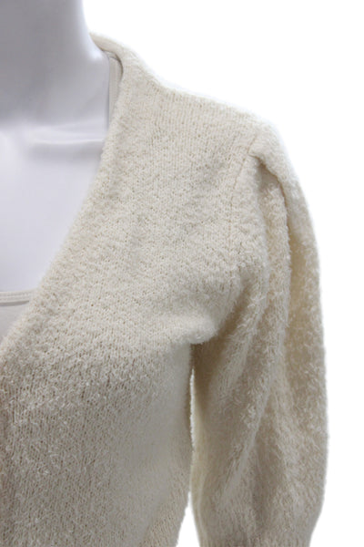 Reformation Womens Ivory V-Neck Short Sleeve Cardigan Organic Cotton Size S