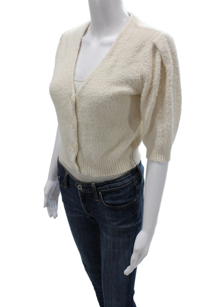 Reformation Womens Ivory V-Neck Short Sleeve Cardigan Organic Cotton Size S