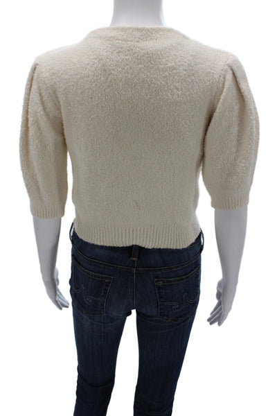 Reformation Womens Ivory V-Neck Short Sleeve Cardigan Organic Cotton Size S