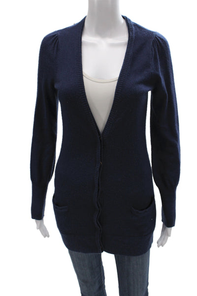 Design History Women Cardigan Blue V-Neck Long Sleeve Size S