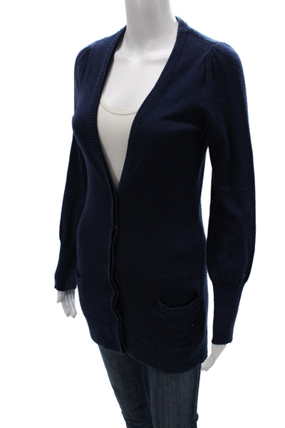 Design History Women Cardigan Blue V-Neck Long Sleeve Size S