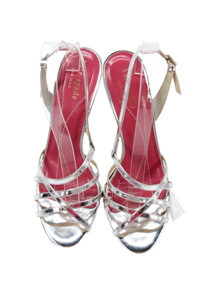 Kate Spade Womens Leather Colorblock Ankle Strap Heels Silver Red Size 6
