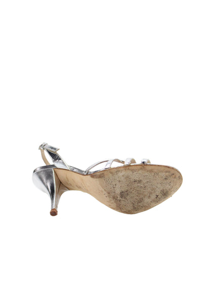 Kate Spade Womens Leather Colorblock Ankle Strap Heels Silver Red Size 6
