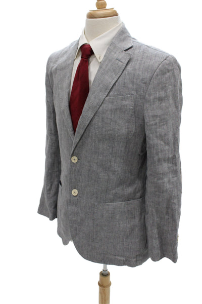 Massimo Dutti Mens Blazer Gray Linen Herringbone Button Spring Size 40
