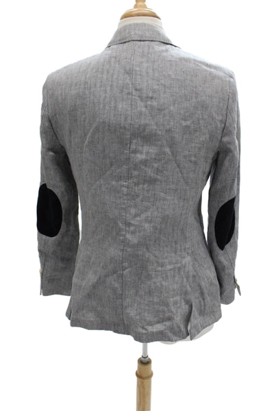 Massimo Dutti Mens Blazer Gray Linen Herringbone Button Spring Size 40