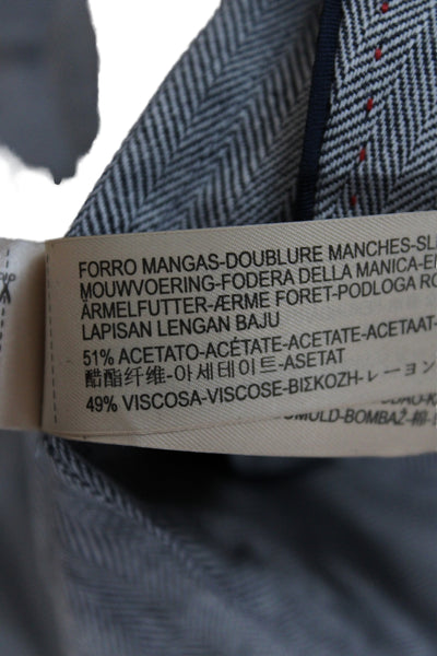 Massimo Dutti Mens Blazer Gray Linen Herringbone Button Spring Size 40