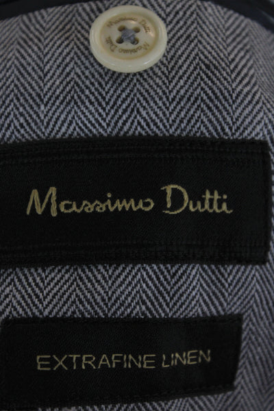 Massimo Dutti Mens Blazer Gray Linen Herringbone Button Spring Size 40