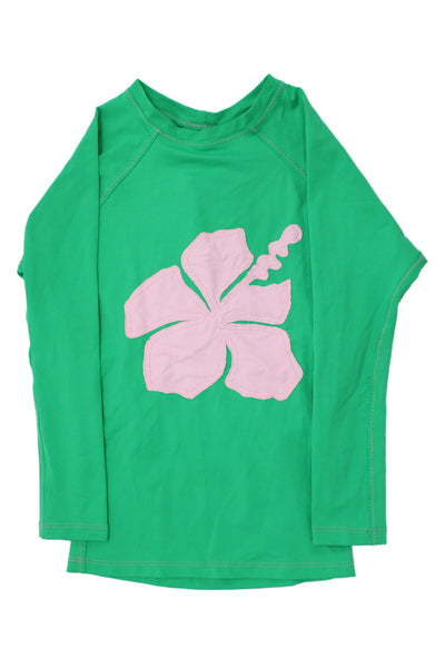 Letarte Girls Cotton Blend Floral Round Neck Top Green Pink Size 14