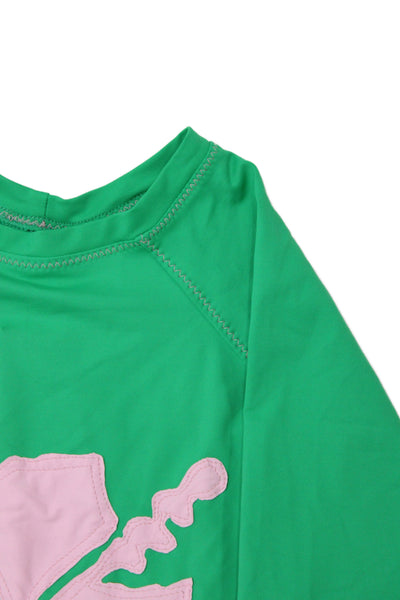 Letarte Girls Cotton Blend Floral Round Neck Top Green Pink Size 14