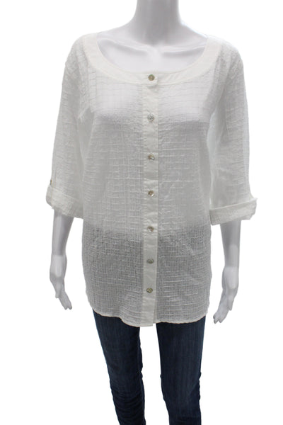 Eileen Fisher Women White Checked Organic Cotton Tunic Blouse Size 2X