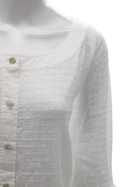 Eileen Fisher Women White Checked Organic Cotton Tunic Blouse Size 2X