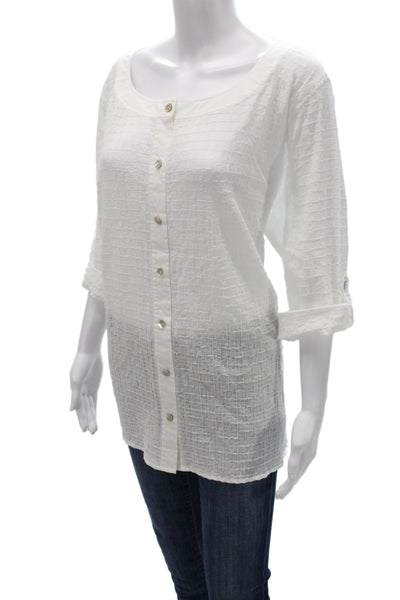 Eileen Fisher Women White Checked Organic Cotton Tunic Blouse Size 2X