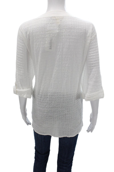 Eileen Fisher Women White Checked Organic Cotton Tunic Blouse Size 2X