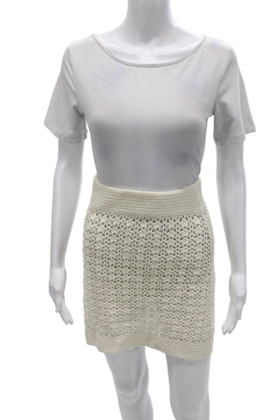 Leset Womens Ivory Boho Mini Skirt Cotton Size S