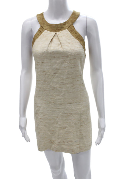 Trina Turk Womens Shift Dress Halter Sleeveless Beige Silk Short Size 2