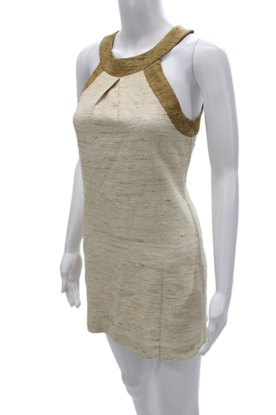 Trina Turk Womens Shift Dress Halter Sleeveless Beige Silk Short Size 2