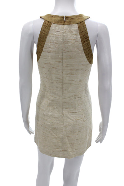 Trina Turk Womens Shift Dress Halter Sleeveless Beige Silk Short Size 2