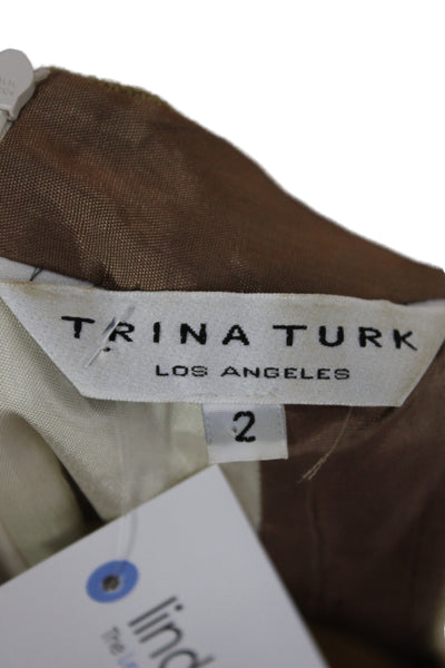 Trina Turk Womens Shift Dress Halter Sleeveless Beige Silk Short Size 2