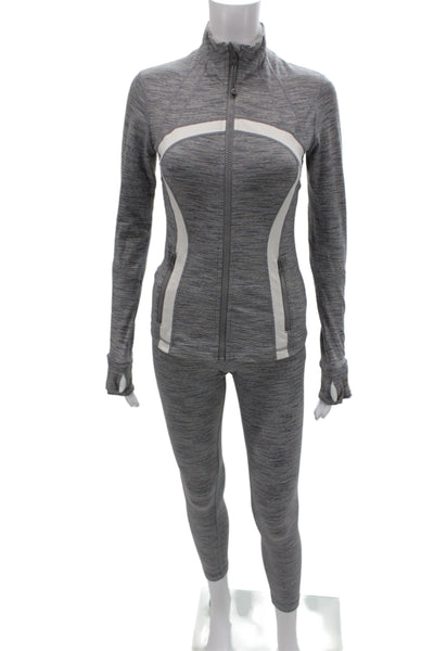 Lululemon Women Striped Gray Track Jacket Leggings Zip Mock Neck Size S