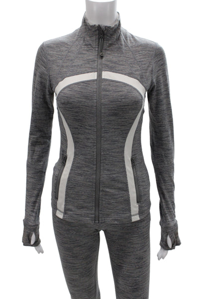Lululemon Women Striped Gray Track Jacket Leggings Zip Mock Neck Size S