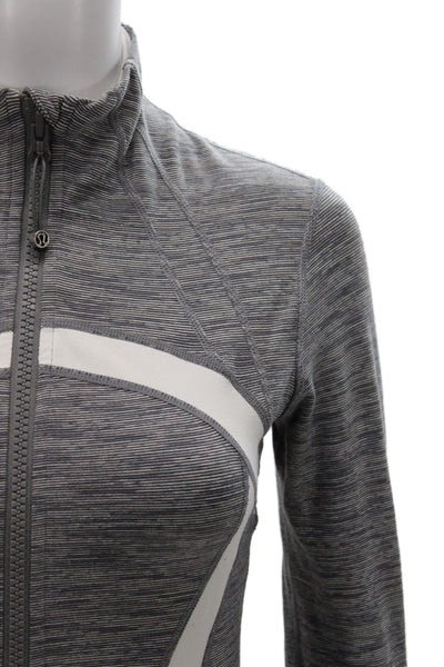 Lululemon Women Striped Gray Track Jacket Leggings Zip Mock Neck Size S