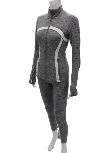 Lululemon Women Striped Gray Track Jacket Leggings Zip Mock Neck Size S