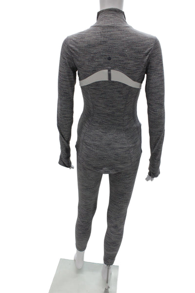 Lululemon Women Striped Gray Track Jacket Leggings Zip Mock Neck Size S