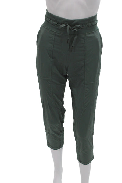 Lululemon Women Capri Pants Green Striped Drawstring Nylon Athleisure Size 2
