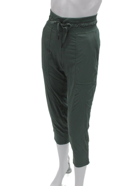 Lululemon Women Capri Pants Green Striped Drawstring Nylon Athleisure Size 2