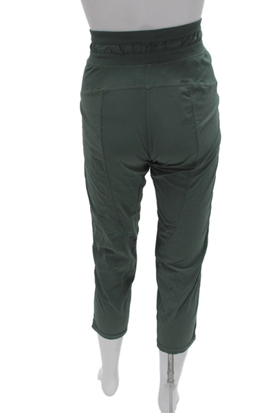 Lululemon Women Capri Pants Green Striped Drawstring Nylon Athleisure Size 2