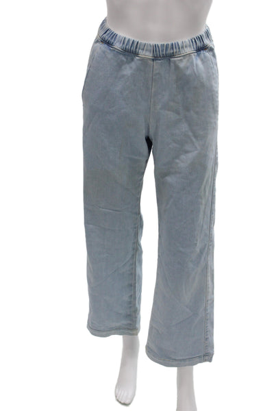 Enza Costa Womens Blue Cotton Wide-Leg Jeans Tie Waist 26in Inseam Size 0