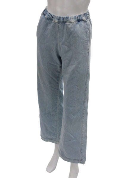 Enza Costa Womens Blue Cotton Wide-Leg Jeans Tie Waist 26in Inseam Size 0