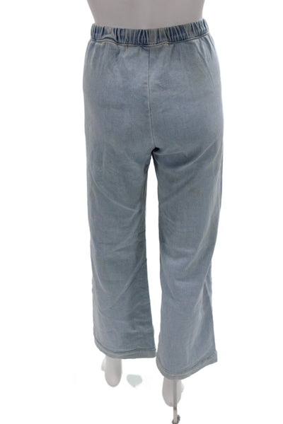 Enza Costa Womens Blue Cotton Wide-Leg Jeans Tie Waist 26in Inseam Size 0