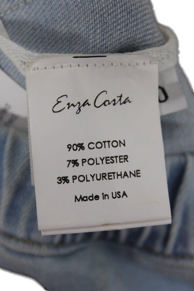 Enza Costa Womens Blue Cotton Wide-Leg Jeans Tie Waist 26in Inseam Size 0