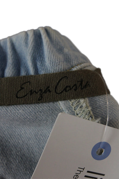 Enza Costa Womens Blue Cotton Wide-Leg Jeans Tie Waist 26in Inseam Size 0