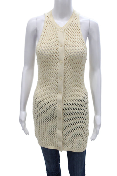 Ser.O.Ya Womens Sleeveless Tunic Button Up Beige Rayon Round Neck Boho Size S