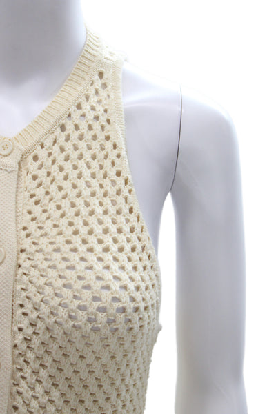 Ser.O.Ya Womens Sleeveless Tunic Button Up Beige Rayon Round Neck Boho Size S