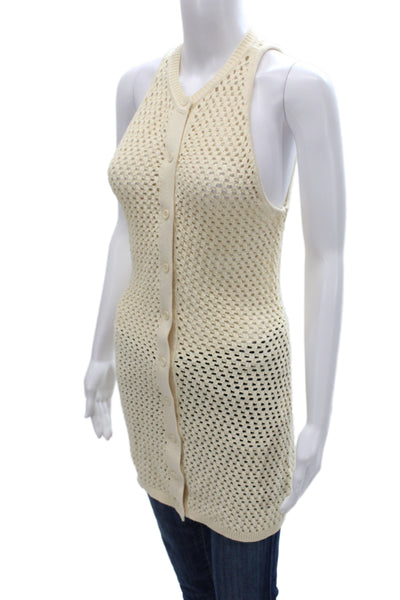 Ser.O.Ya Womens Sleeveless Tunic Button Up Beige Rayon Round Neck Boho Size S