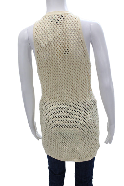 Ser.O.Ya Womens Sleeveless Tunic Button Up Beige Rayon Round Neck Boho Size S