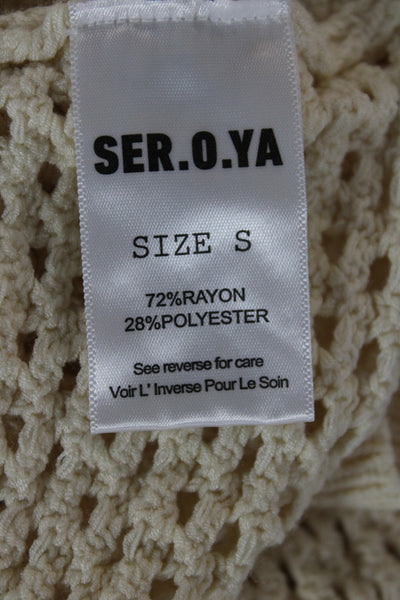 Ser.O.Ya Womens Sleeveless Tunic Button Up Beige Rayon Round Neck Boho Size S