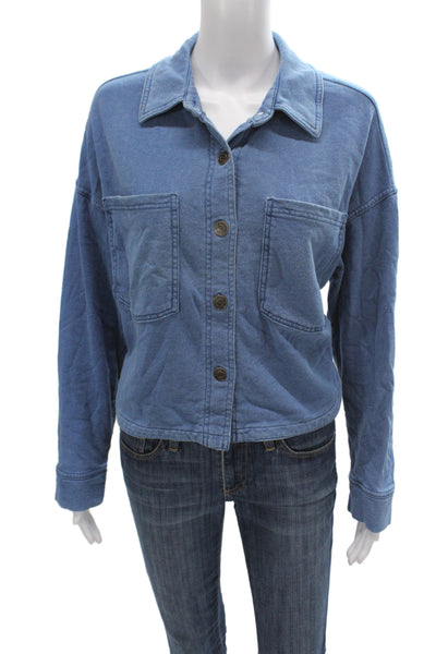 Z Supply Womens Basic Jacket Blue Collared Button Long Sleeve Cotton Size S
