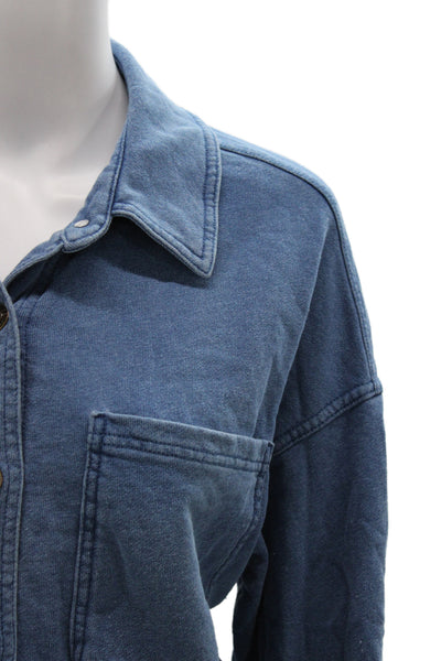 Z Supply Womens Basic Jacket Blue Collared Button Long Sleeve Cotton Size S