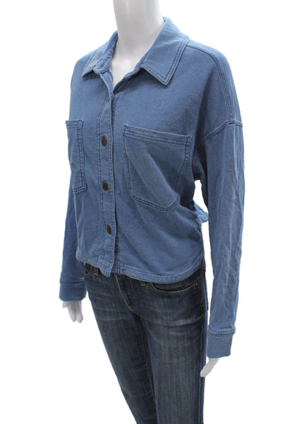 Z Supply Womens Basic Jacket Blue Collared Button Long Sleeve Cotton Size S
